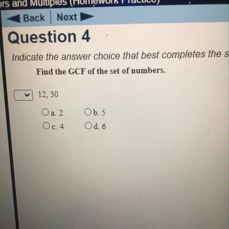 Find the GCF of the set of numbers 12 30-example-1