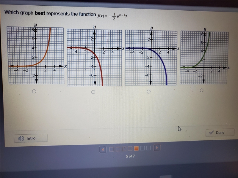 Which graph best represents the function f(x)= -1/2e^x-1-example-1