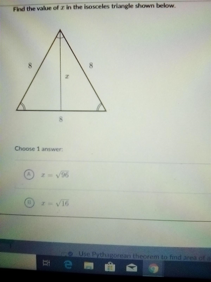 Find the value of x in the isosceles triangle shown below.-example-1