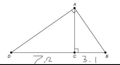 In △ABD, altitude AC¯¯¯¯¯ intersects the right angle of triangle ABD at vertex A. BC-example-1