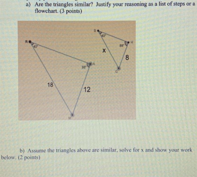 A) are the triangle similar b) solve for x-example-1