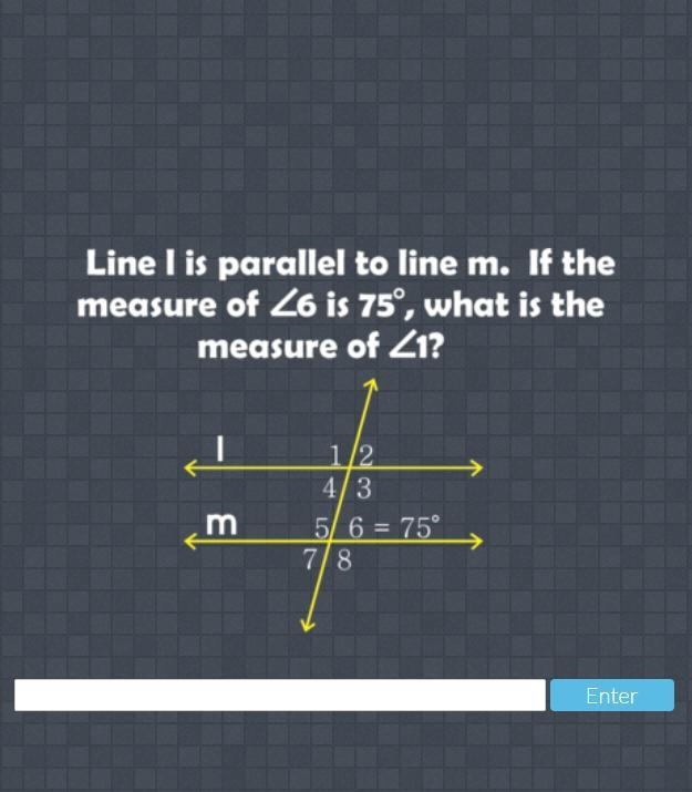 Urgent! Line l is parallel to line m. If the measure of <6 is 75o, what is the-example-1