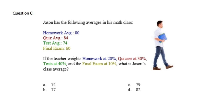 Please help! Correct answer only, please! Jason has the following averages in his-example-1