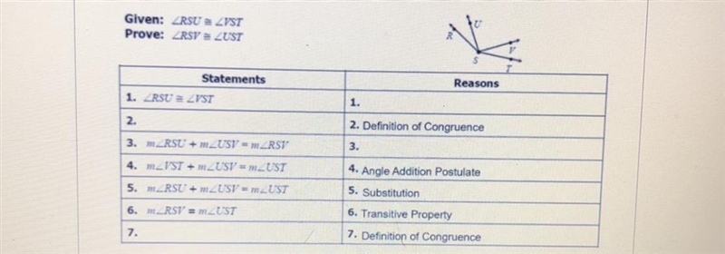 Reason 2) A:m B:m C:m Reason 3) A:Addition property B:Angle addition postulate C:Definition-example-1