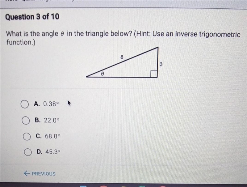 What is the angle of the triangle below? ​-example-1