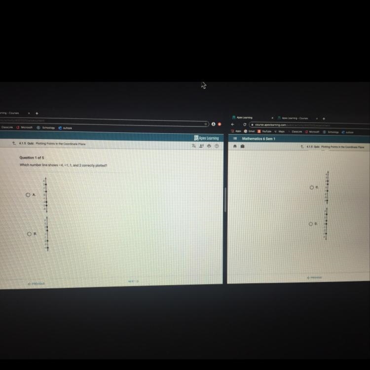 Which number line shows -4, -1, 1, and 2 correctly plotted please help!!!-example-1