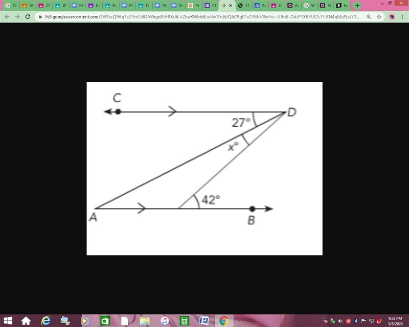 PLEASEE HELPP MEEEE!!!!!!!!! PLEASEE!!!!!!!!!!!!!!! what is the value of x?-example-1