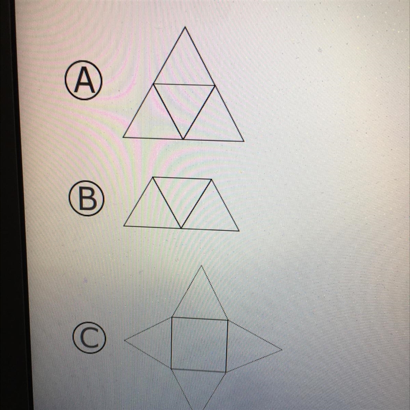 Which choice is a net of a triangular pyramid? A B C-example-1