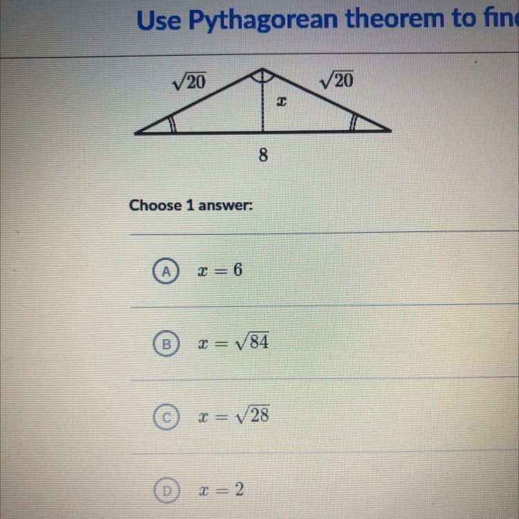 Find the value of in the isosceles triangle shown below. V20 V20 8-example-1