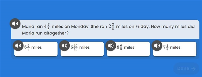 Maria ran 4 7/8 miles on monday she ran 2 3/8 miles on friday, how many miles did-example-1