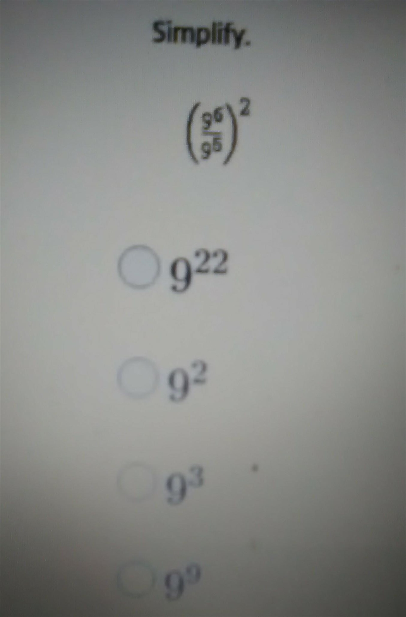 Simplify (9^6/9^5)^2​-example-1