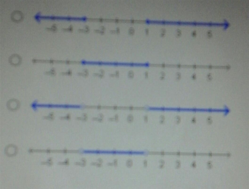 Which graph represents the compound inequality -3 greater than and greater than 1​-example-1