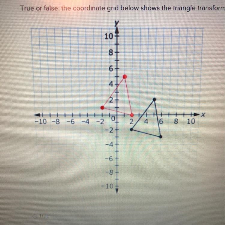 True or false: the coordinate grid below shows the triangle transformed following-example-1