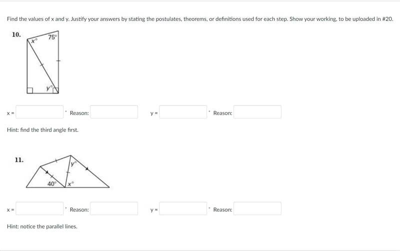 Find the values of x and y. Justify your answers by stating the postulates, theorems-example-1