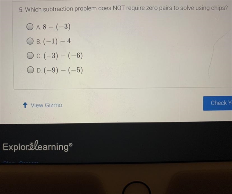 Which subtraction problem does NOT require zero pairs to solve using chips ? ( PLEASE-example-1