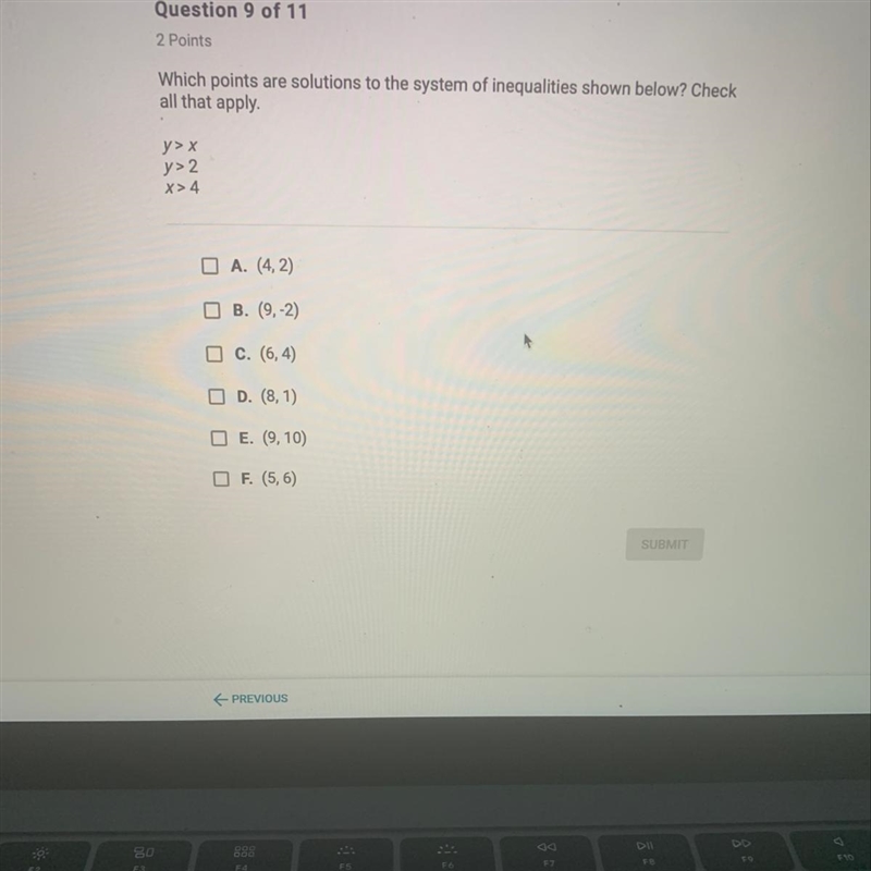 Which points are solutions to the system of inequalities shown below? Check all that-example-1