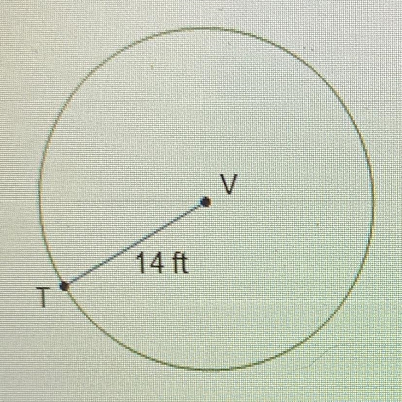 In circle V. r= 14ft. What is the area of circle V? 14Tr ft2 28tt ft2 49tt ft2 196 ft-example-1