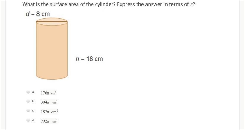 What is the surface area of the cylinder? Express the answer in terms of Pi? Cylinder-example-1