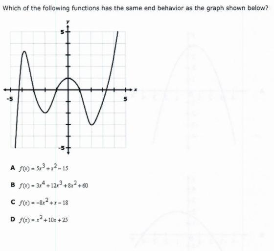 (HELP ASAP TIMED TEST) Which of the following functions has the same end behavior-example-1