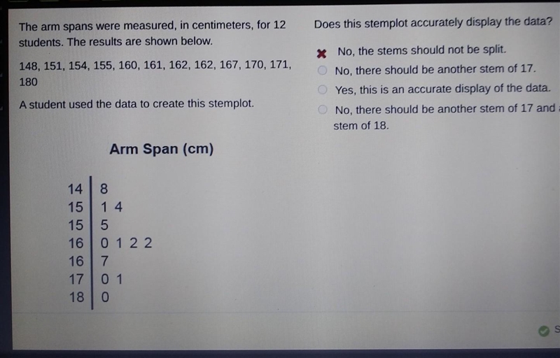 The arms pants were measured, in centimeters, for 12 students. The results are shown-example-1