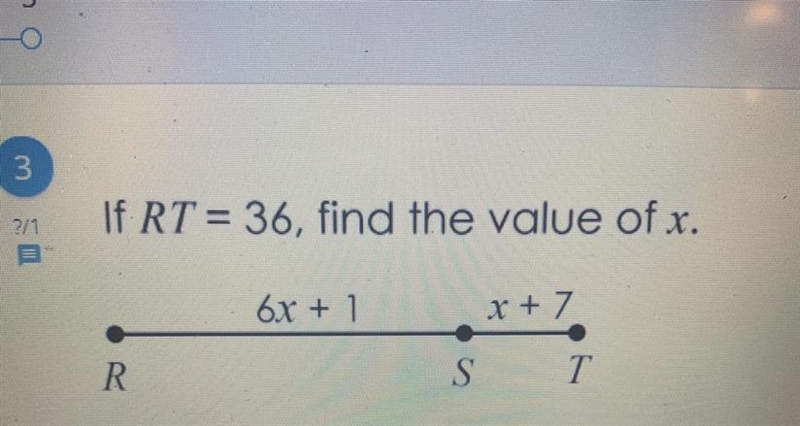 If RT=36, find the value of x-example-1