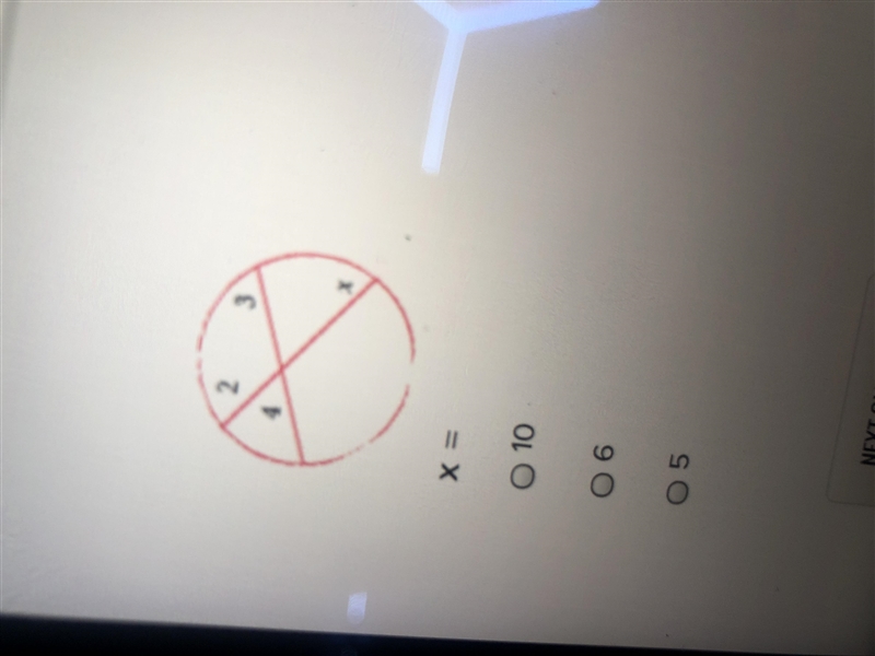 Find the value of x a)10 b)6 c)5-example-1