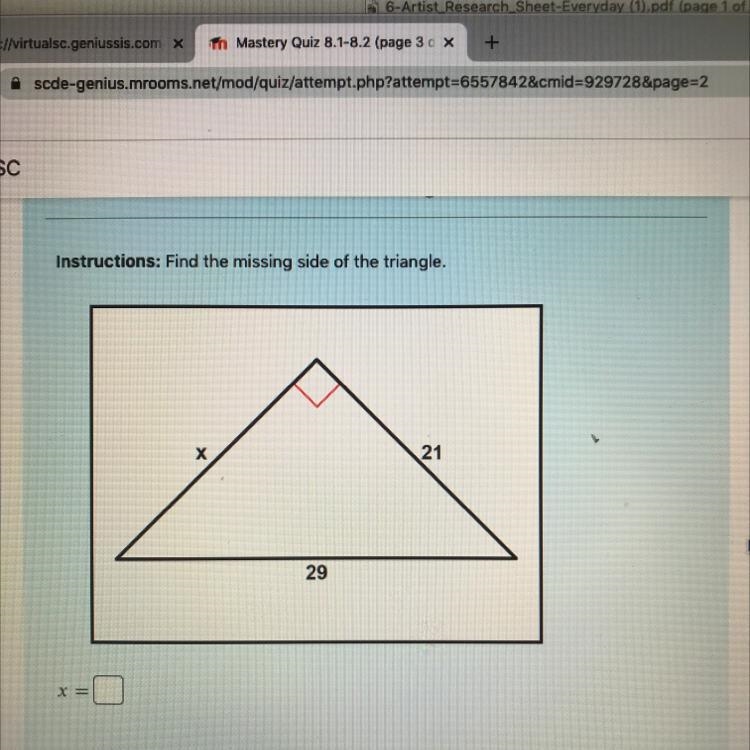 NEED HELP ASAP FIND the missing side of the triangle-example-1