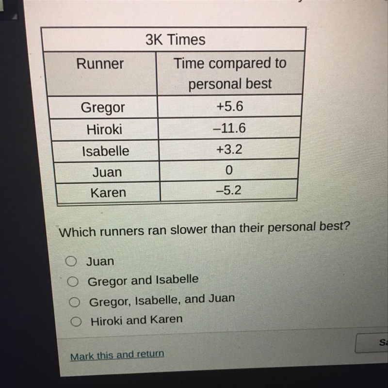 (HELP!)Coach DeCaro records the cross country runners' times compared to their personal-example-1