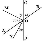 Lines AB and CD are straight lines. Find x and y. Give reasons to justify your solution-example-1