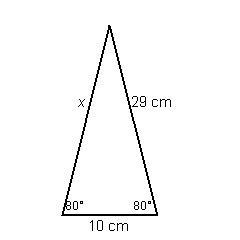 What is the measure of side x in the isosceles triangle that is shown below-example-1