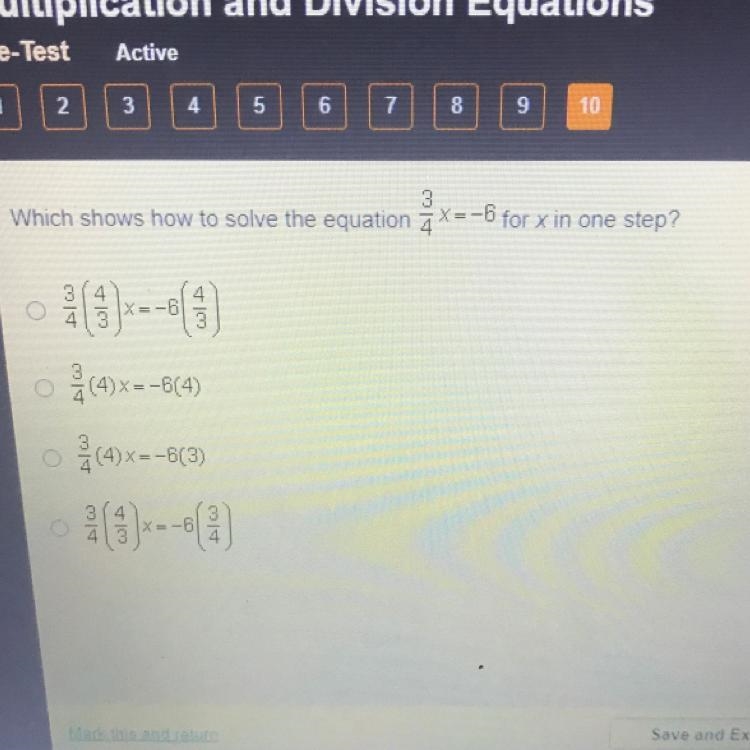 Which shows how to solve the equation 7x--for x in one step? X=-6 3 (4)X = -6(4) (4)X-example-1