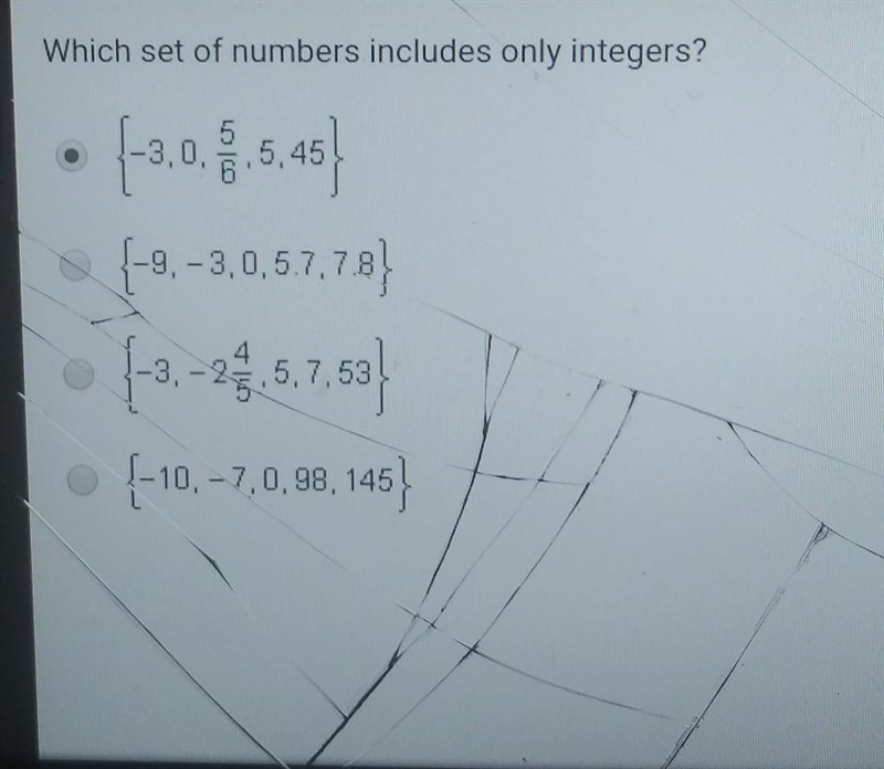 Which set of numbers includes only integers ​-example-1