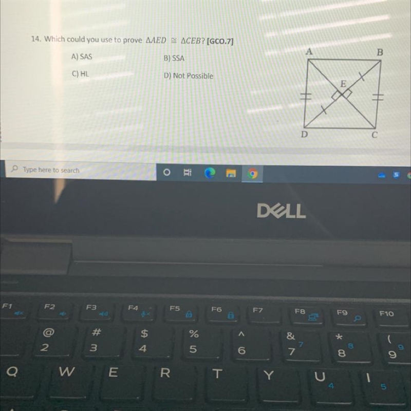 Which could you use to prove triangle AED is congruent to triangle CEB?-example-1