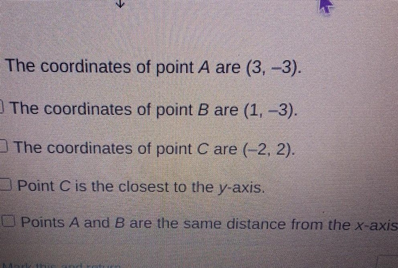 Which starements are true about points A, B, and C? check all that apply.​-example-1