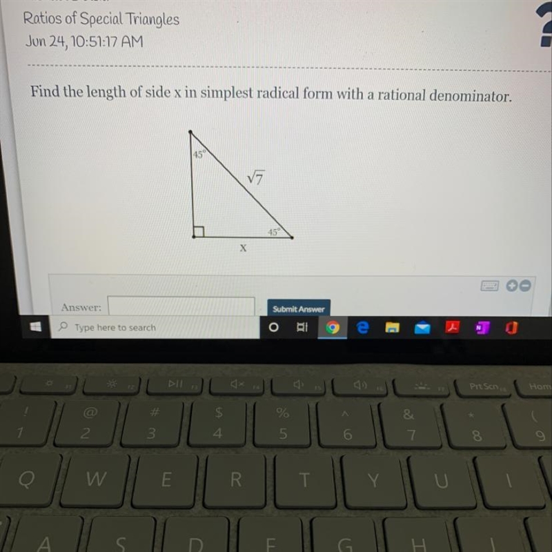 ❗️❗️❗️Find the length of side x in simplest radical form with a rational denominator-example-1