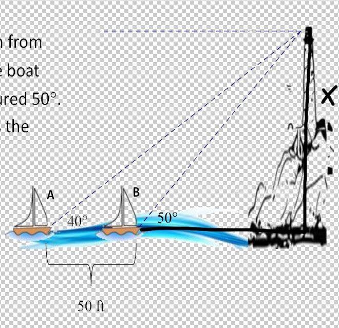 A boat is sailing towards a lighthouse. The angle of elevation from boat (A) to the-example-1