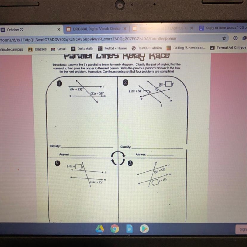 Parallel lines relay race does anyone know how to solve these?-example-1