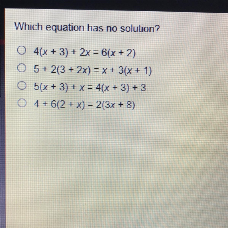 Which equation has no solution?-example-1