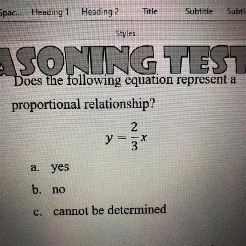 ￼y=2/3x is this a proportional relationship-example-1