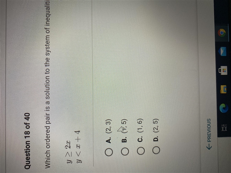 Which ordered pair is a solution to the system of inequalities-example-1