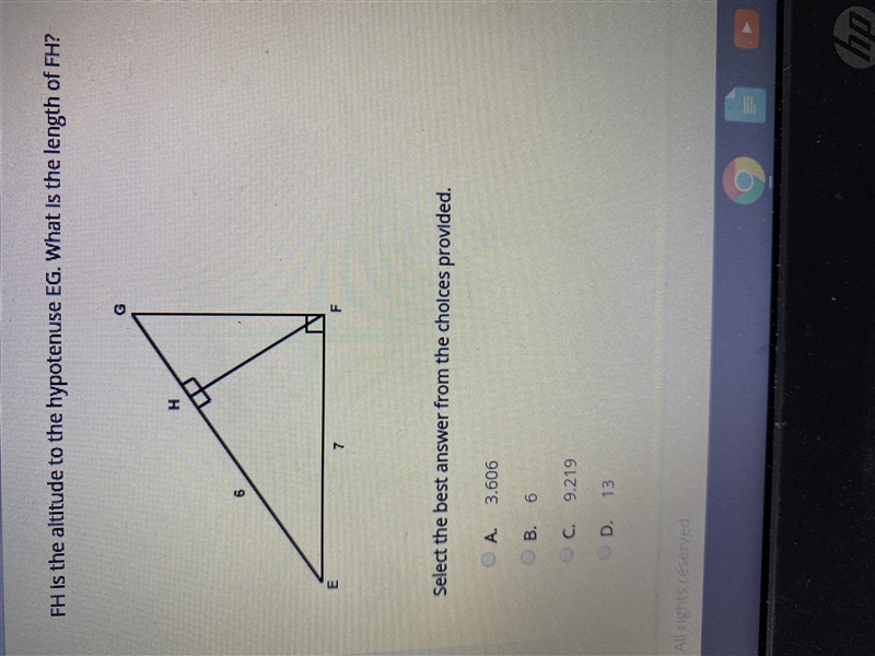 FH is the altitude to the hypotenuse EG. what is the length of FH. Really need some-example-1