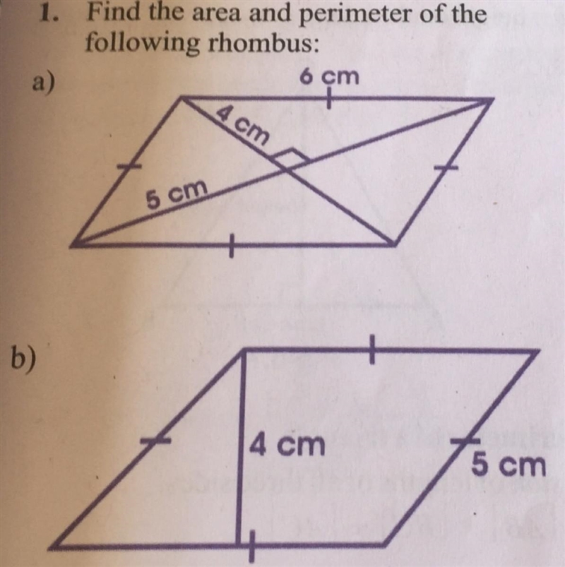 Help me find the area and perimeter of the rhombus-example-1