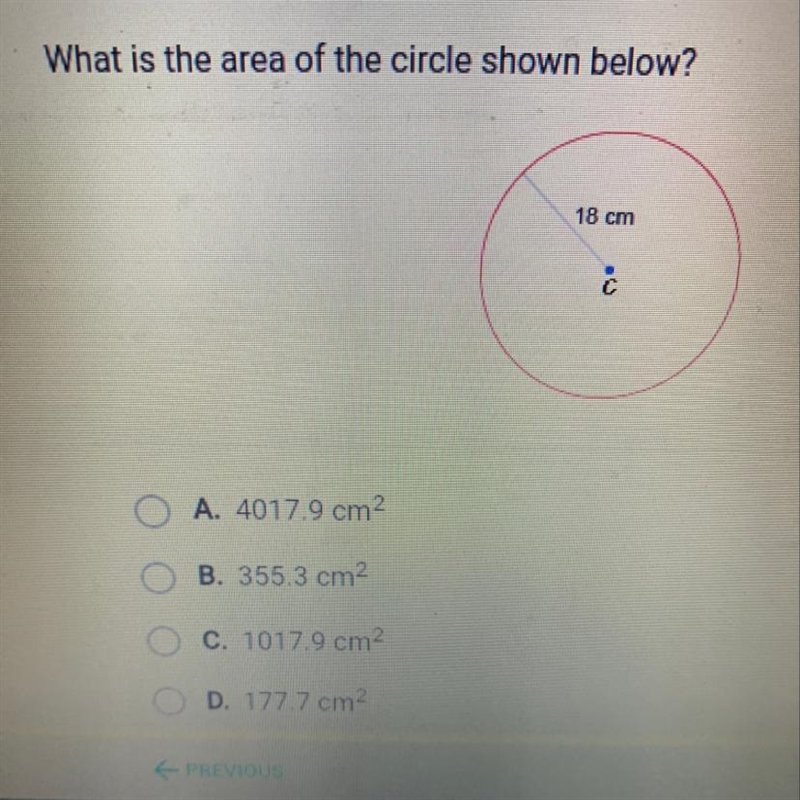 What is the area of the circle shown below? Please answer quickly! 20 points-example-1