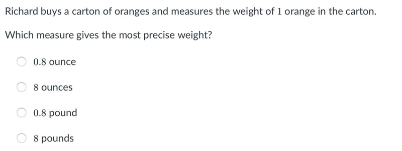 Richard buys a carton of oranges and measures the weight of 1 orange in the carton-example-1