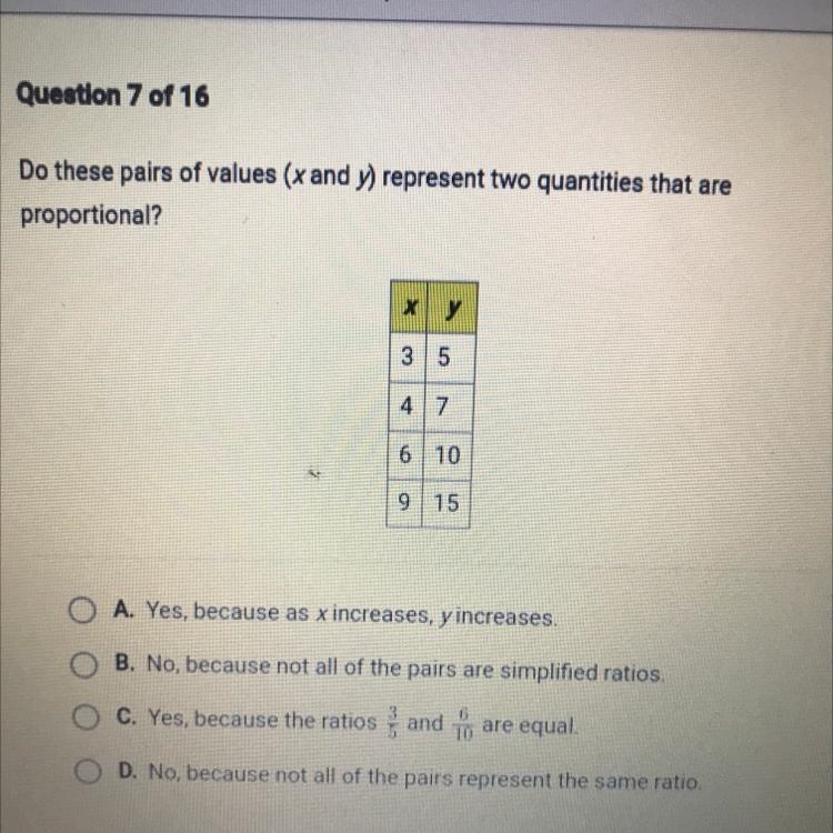 Do these pairs of values (x and ) represent two quantities that are proportional? ху-example-1