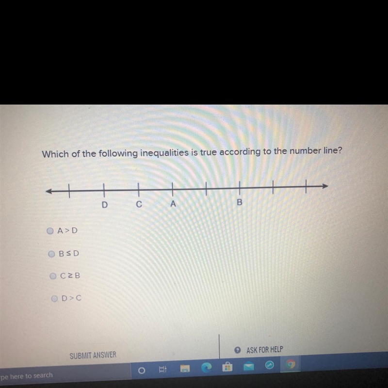 PLEASE HELP? Which of the following inequalities is true according to the number line-example-1