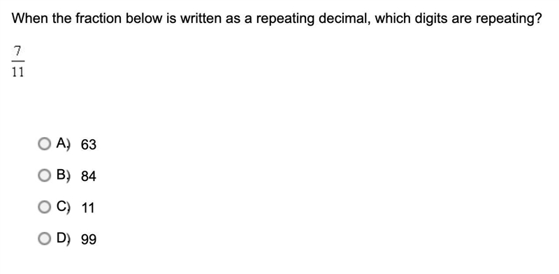 When the fraction below is written as a repeating decimal, which digits are repeating-example-1