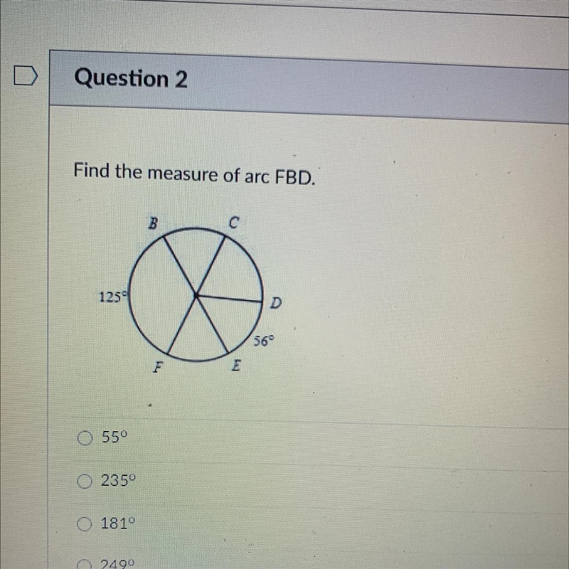 Find the measures of arc FBD-example-1