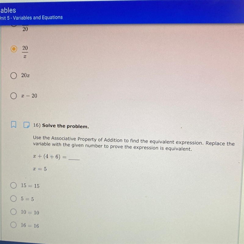 2 - 20 16) Solve the problem. Use the Associative Property of Addition to find the-example-1