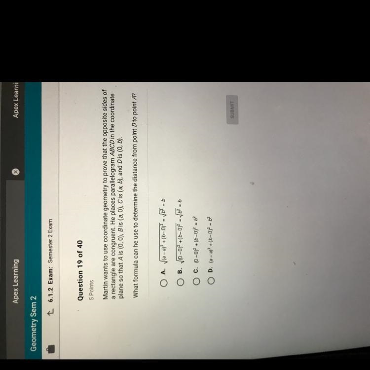 Martin wants to use coordinate geometry to prove that the opposite sides of a rectangle-example-1